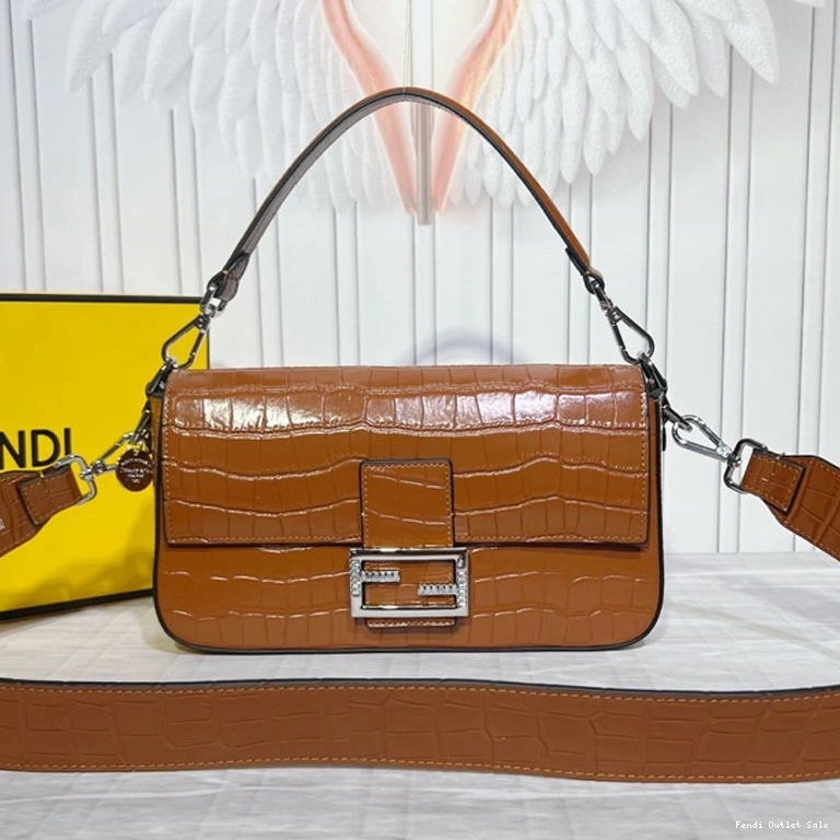 Medium Crocodile Brown Baguette Fendi Bag Leather Tiffany In 0712
